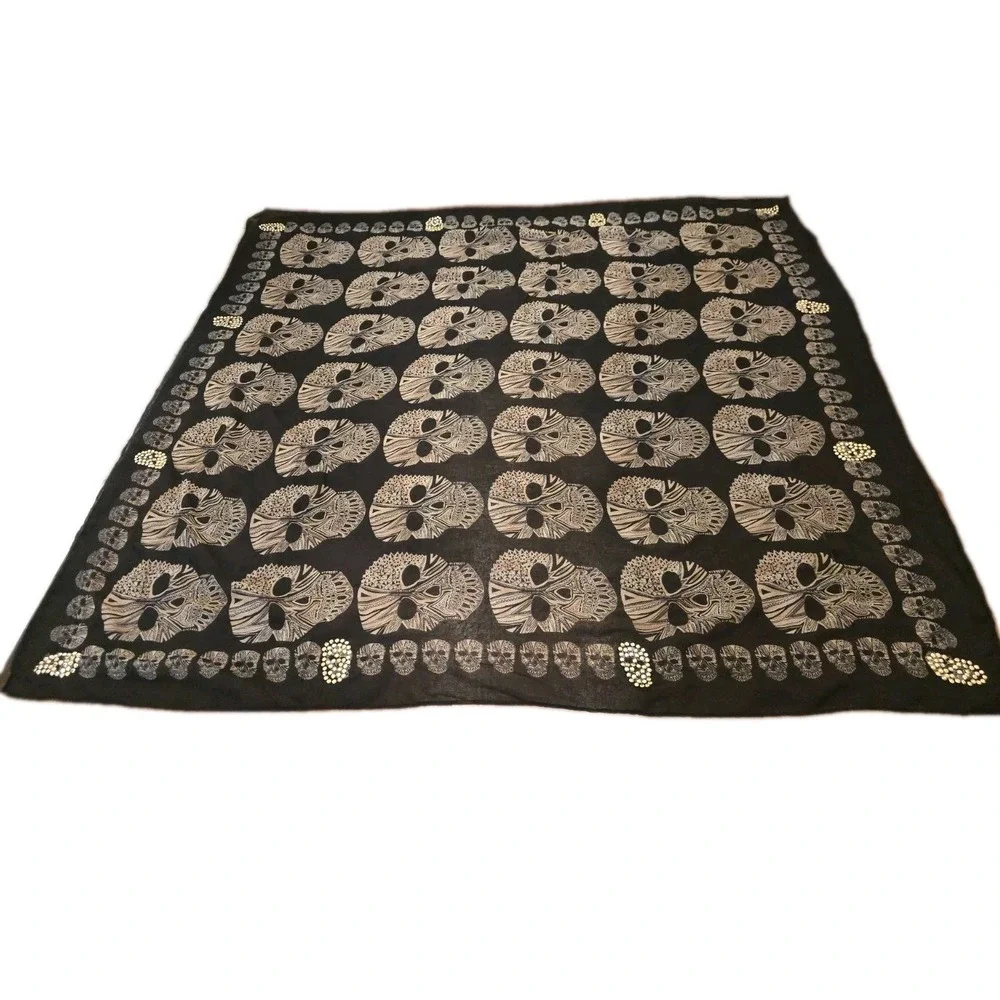 Women Scarf Skull Shawl Soft Long Elegant Classical Sheer Black Beaded Halloween